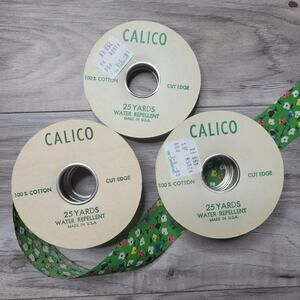 Vintage Calico Green Floral Print Cut Edge Ribbon (3 rolls)